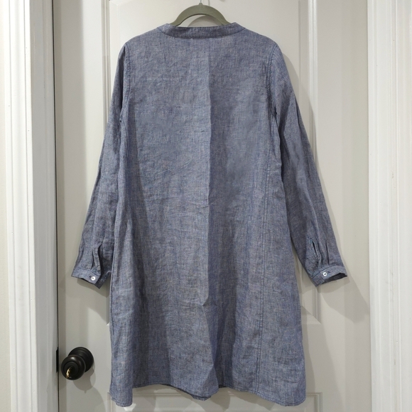 TAHARI 100 LINEN Blue Linen Tunic Dress, Henley 4 Button Placket, Pockets, XS - Picture 12 of 16